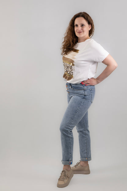 Színes gombos farmernadrág