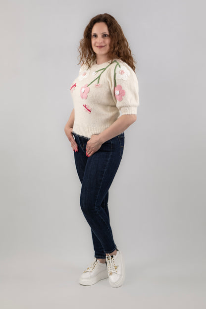 Virágos rövid ujjú pulóver