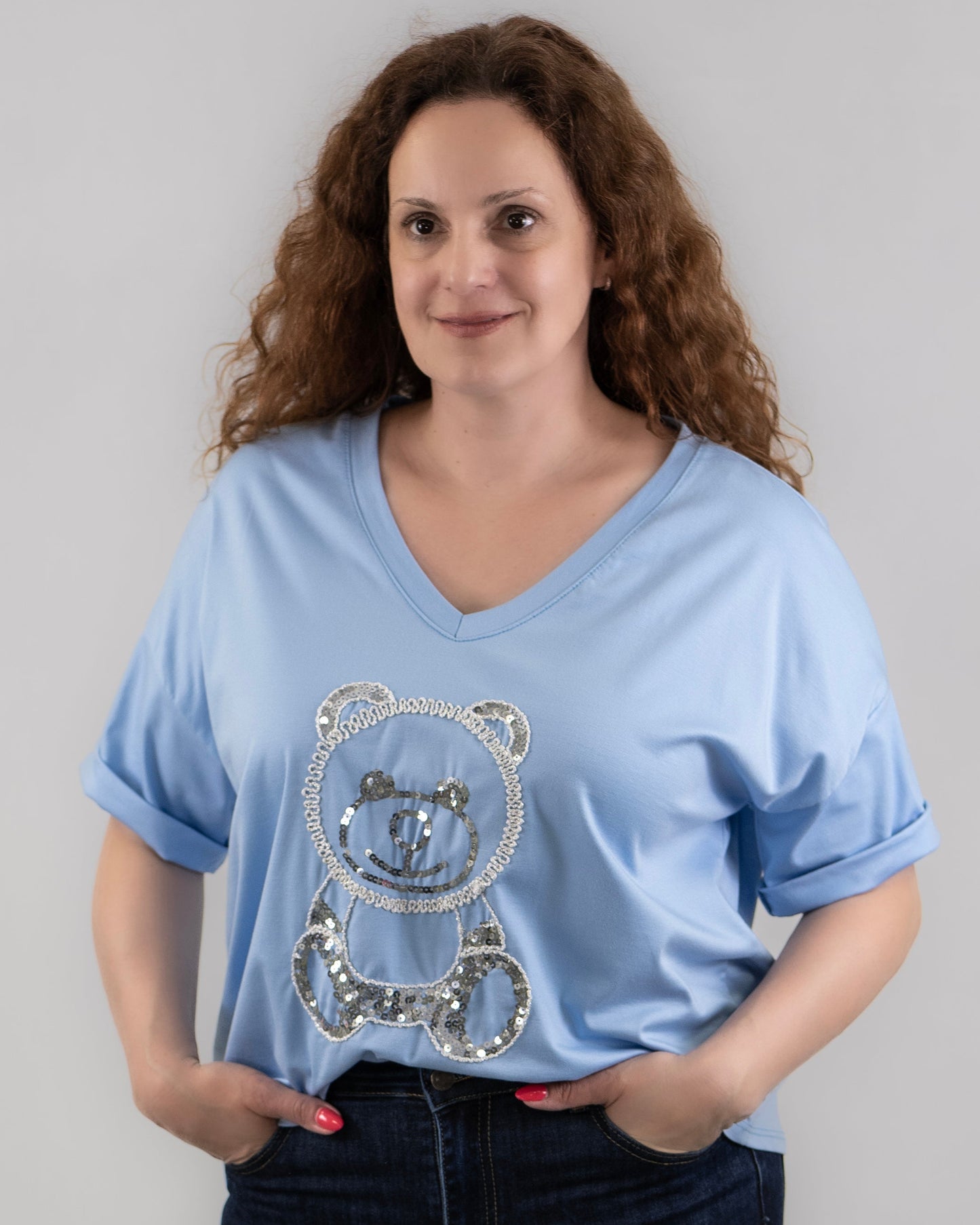 Világoskék flitteres felső