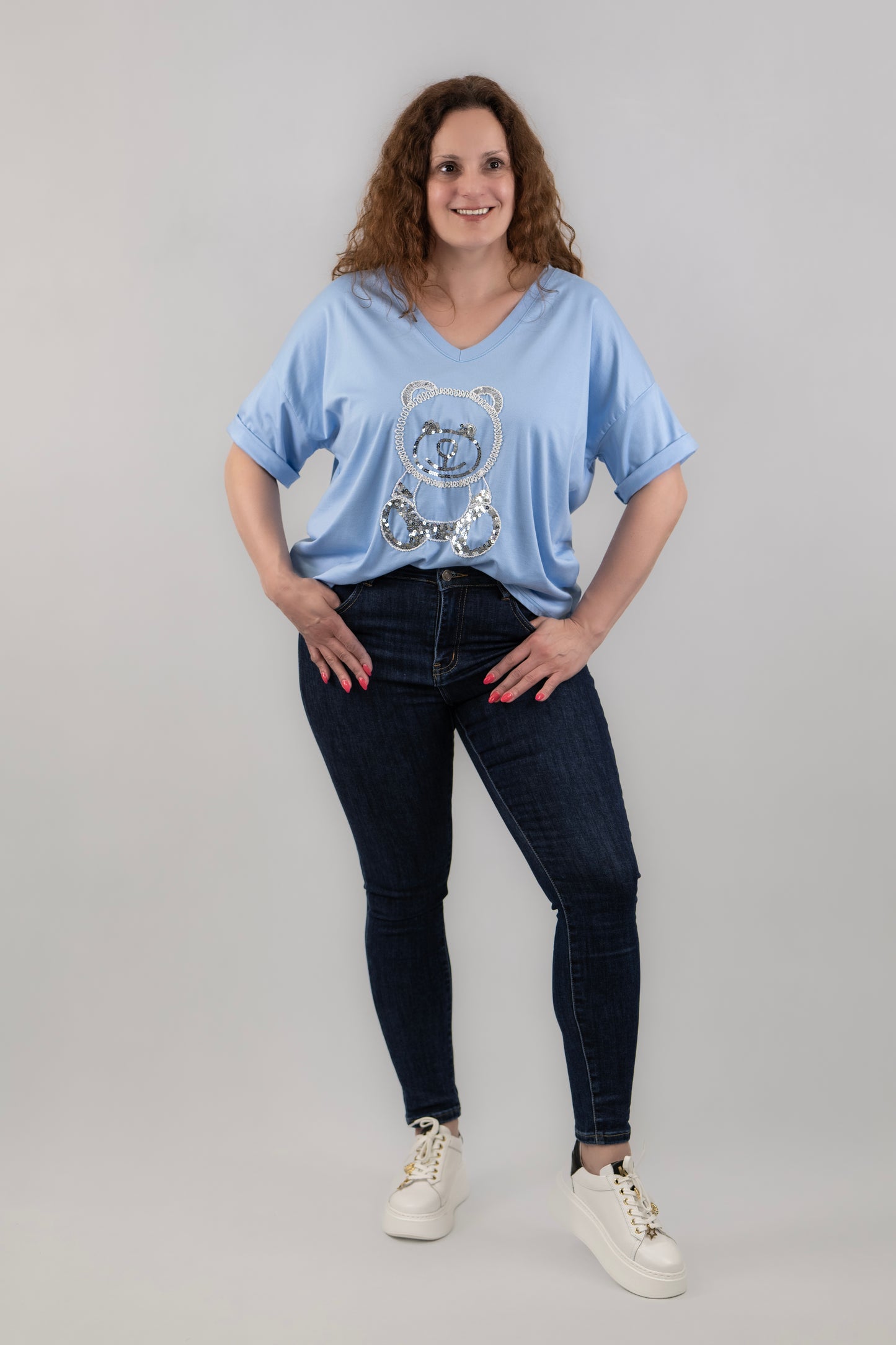 Világoskék flitteres felső